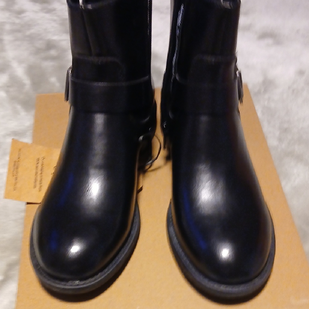 FRYE AND CO. Black Combat Moto Boots with Polished Leather